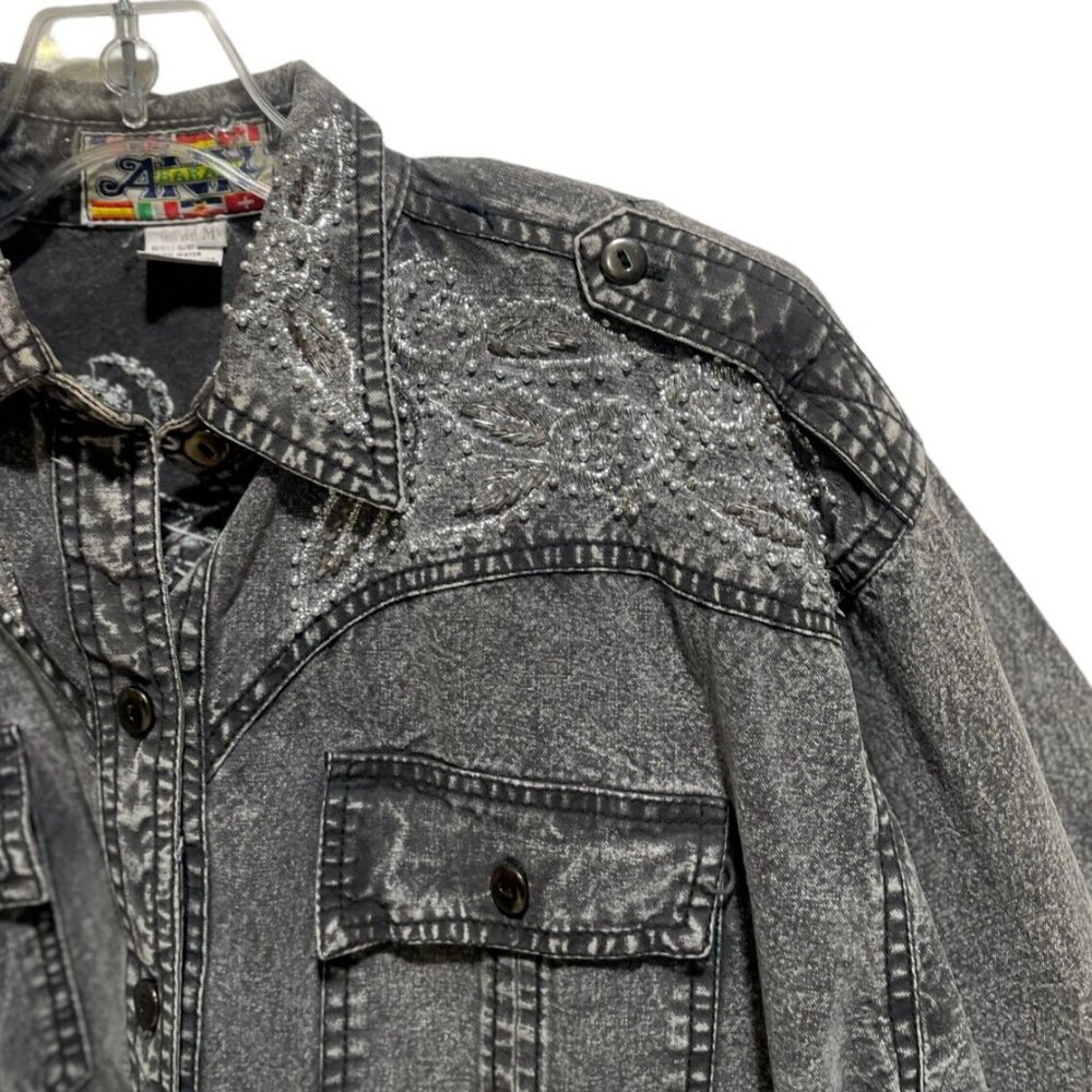 Women's Gray Stonewash Sequence Button Up Front C… - image 3